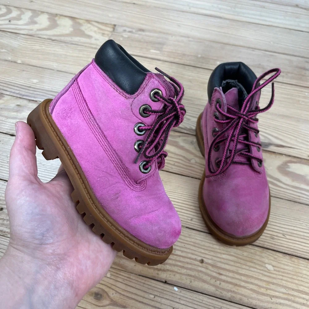 Timberland 6 Inch Premium Pink Nubuck Waterproof Toddler Boots Size 7 girly cute